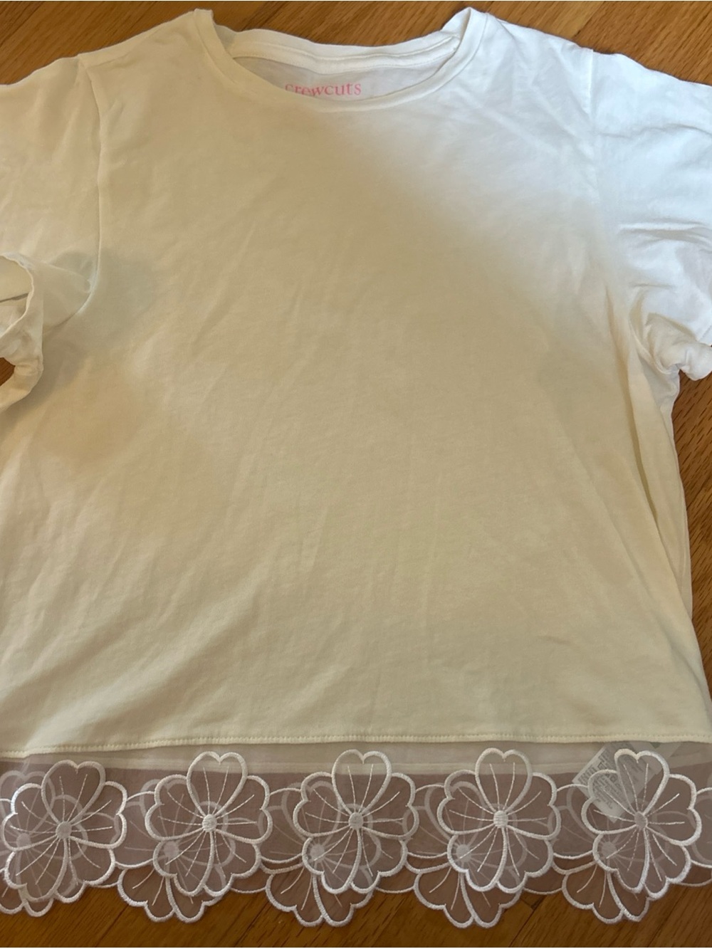 J. Crew White Short Sleeve Tee with Floral Lace Hem